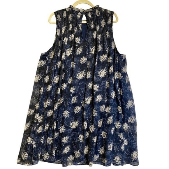 Joie Flowy Chiffon Trapezoid Baltic Print Navy Sleeveless Mini Dress Size XXL - Picture 3 of 11